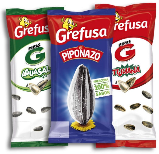 tres bolsas de pipas de girasol Grefusa (piponazo, aguasal, Tijuana)