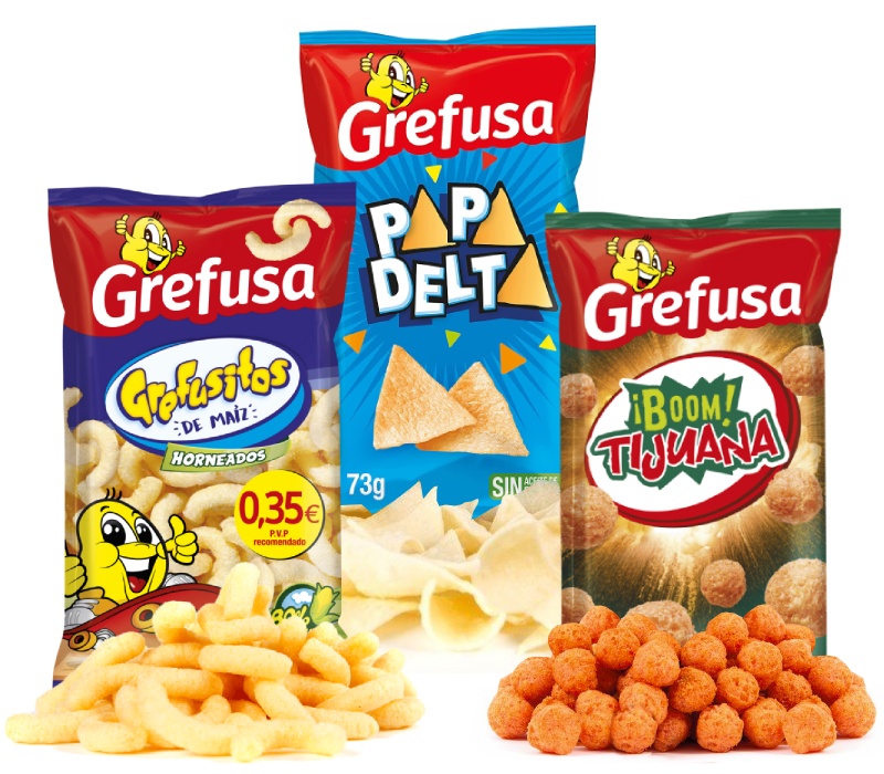 Tres bolsas de snacks Grefusa (grefusitos, papadelta y Tijuana)